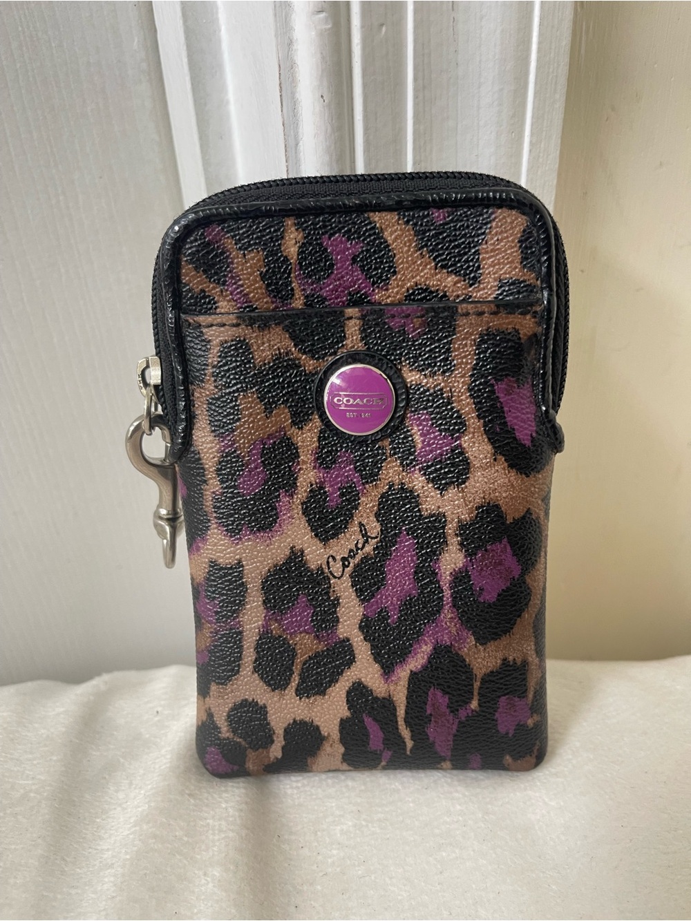 Coach Leopard Print  Case with Purple Accents
